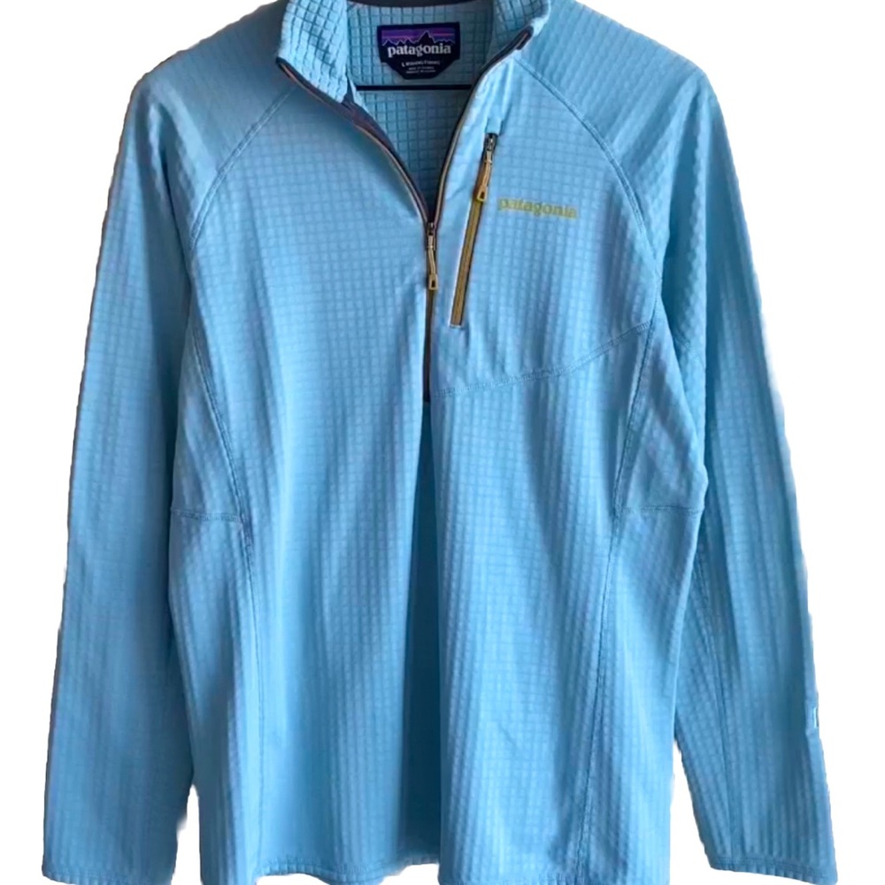 Patagonia R1 Fleece Pullover Large Tubular Blue 1/4 Zip Neckline Slim Fit L